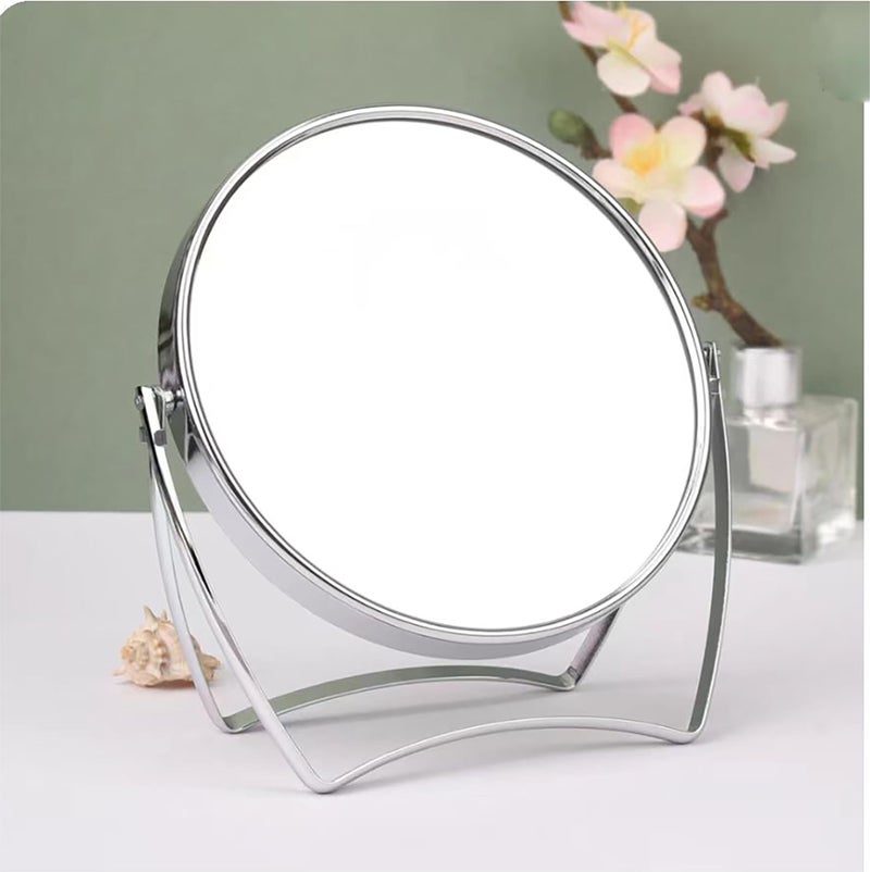 WMugthome Two-Sided 4-In/6-in with Handle Portable Round Makeup/Travel/Desk Mirror with 1X and 3X Magnification(Silver, 6inch) - Image 1